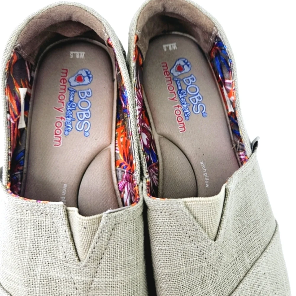 BOBS Skechers High Jinx Espadrille Wedge Slip-On Taupe Beige Size 8.5